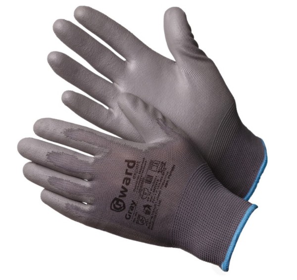 Перчатки нейлоновые серого цвета с полиуретановым покрытием 10XL Gward PU1008