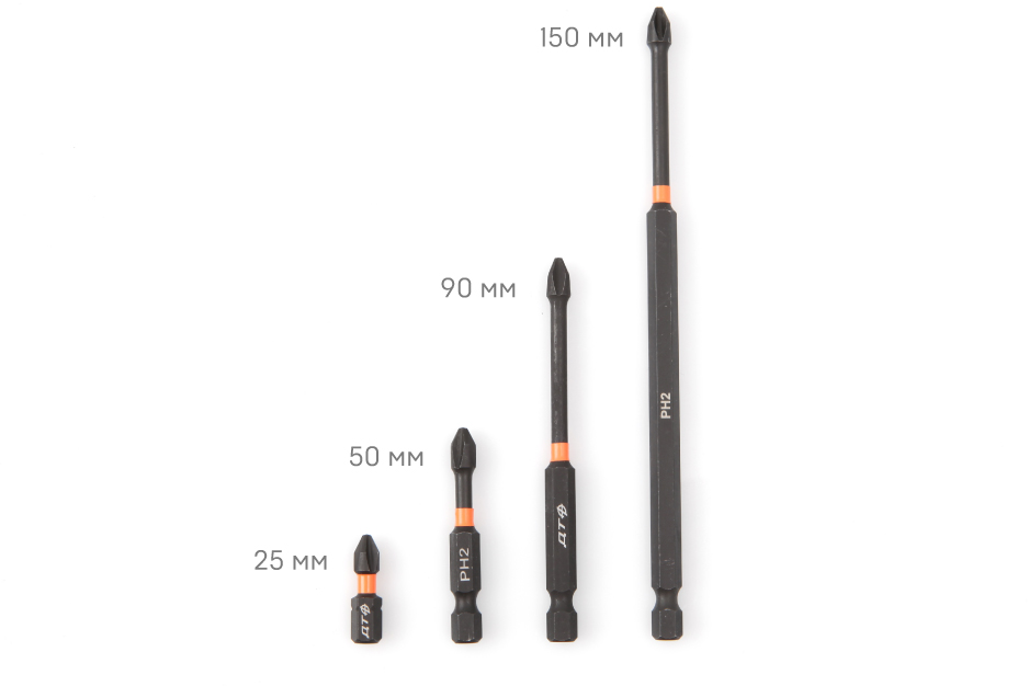 Бита ударная 1/4'', PH2 × 90 мм, 2 шт.
