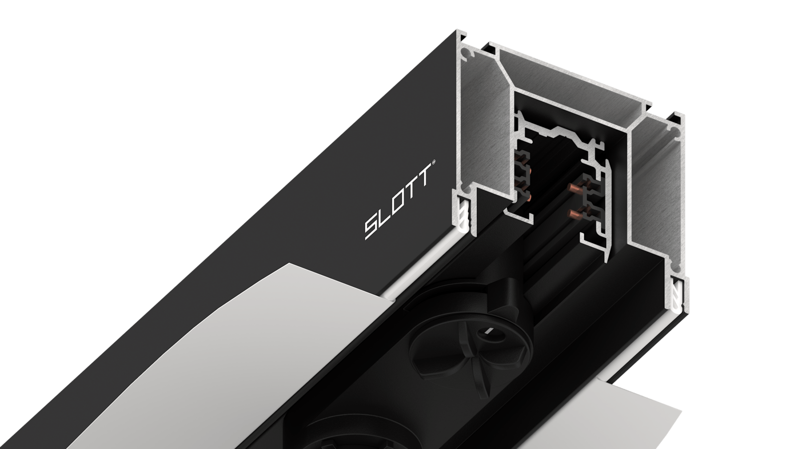 Система для встраивания трехфазного трека SLOTT Intruder, скрытый фиксатор светильника, черный